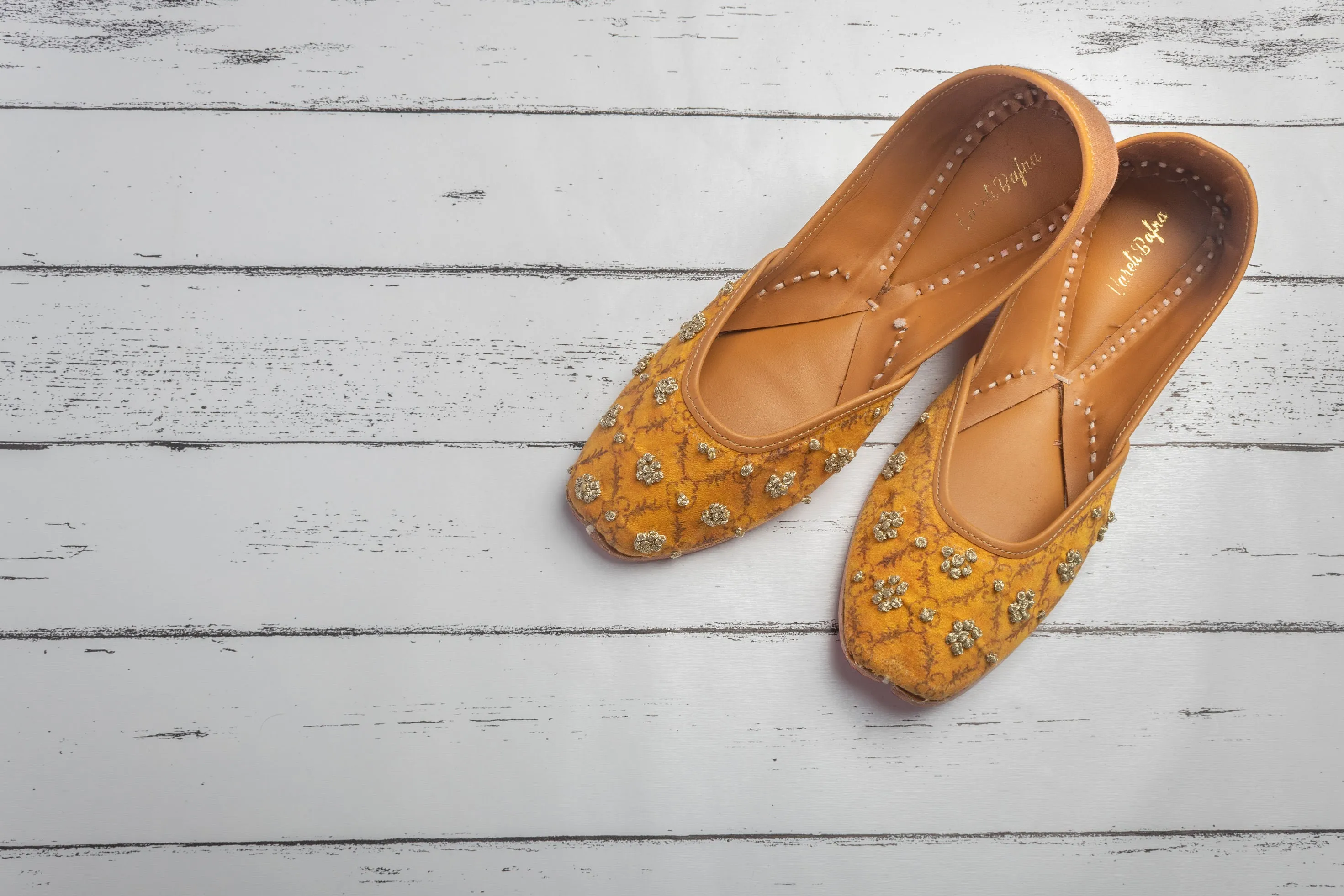 Mustard Yellow Hand embroidered Juttis