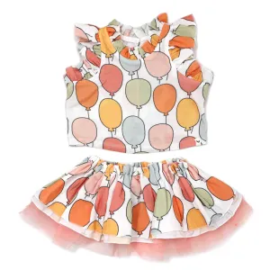 oh baby! Gauze Lola Top and Tutu Skirt Set - Birthday Balloon Print - Oyster