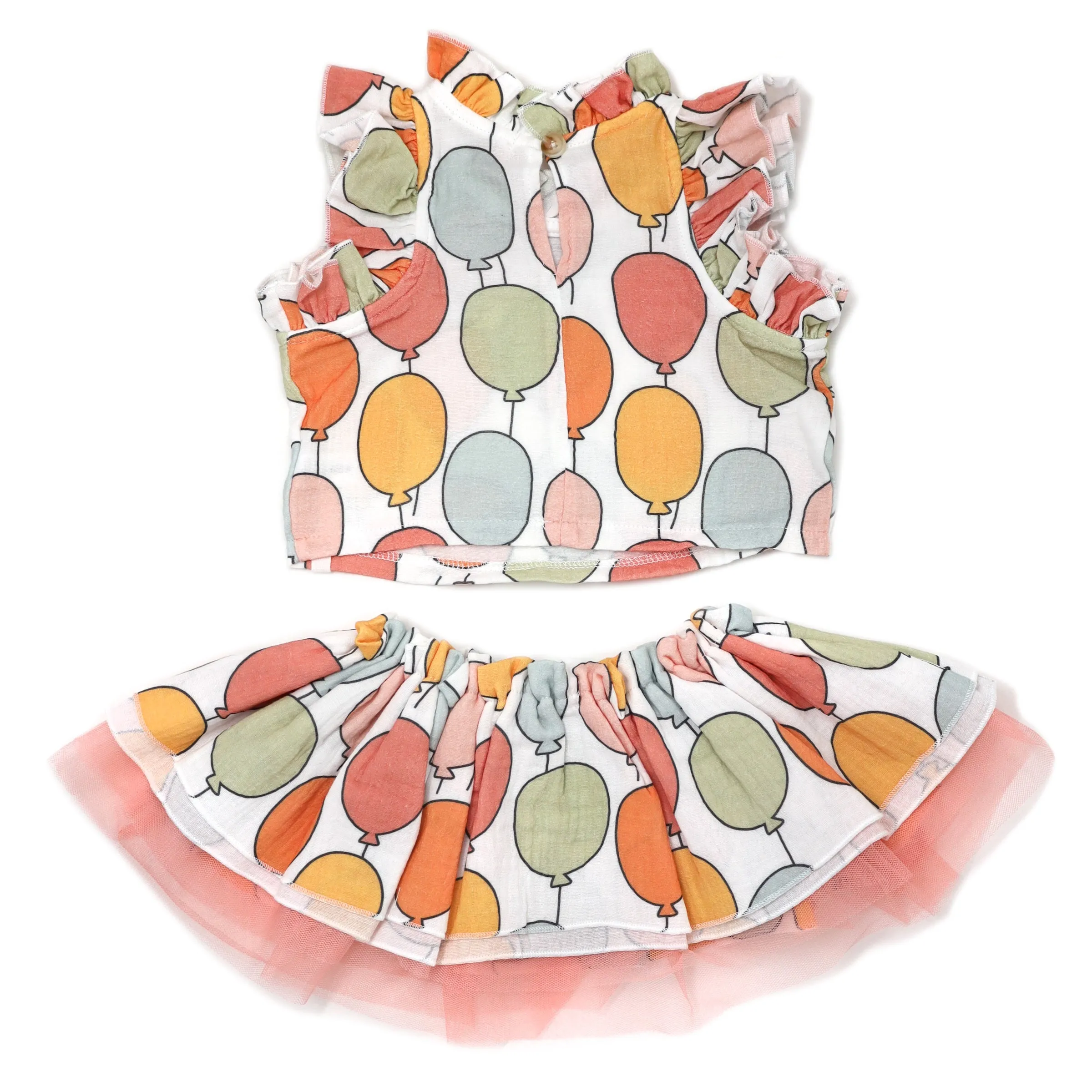 oh baby! Gauze Lola Top and Tutu Skirt Set - Birthday Balloon Print - Oyster