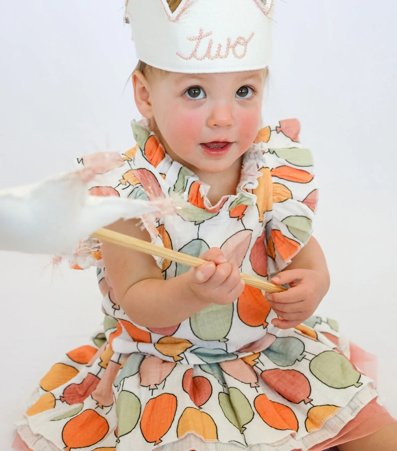 oh baby! Gauze Lola Top and Tutu Skirt Set - Birthday Balloon Print - Oyster