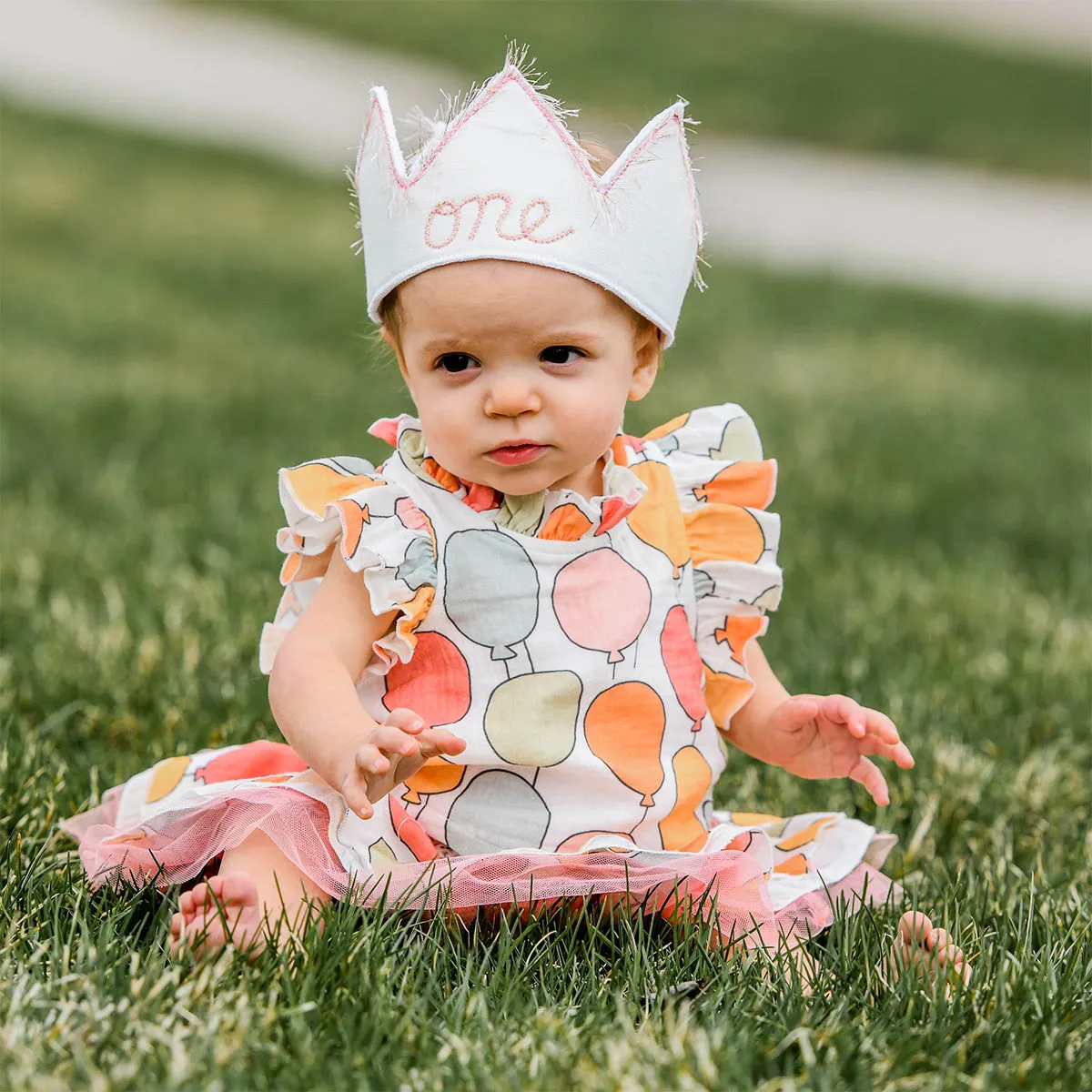 oh baby! Gauze Lola Top and Tutu Skirt Set - Birthday Balloon Print - Oyster