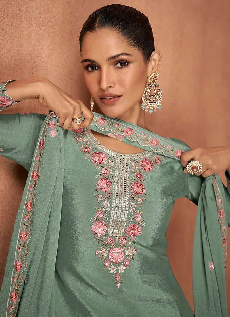 Outstanding Designer Embroidered Party Wear Sharara Suit