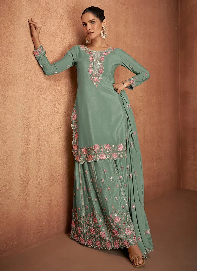 Outstanding Designer Embroidered Party Wear Sharara Suit