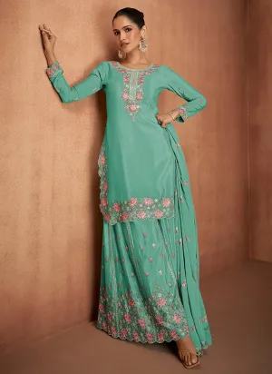 Outstanding Designer Embroidered Party Wear Sharara Suit