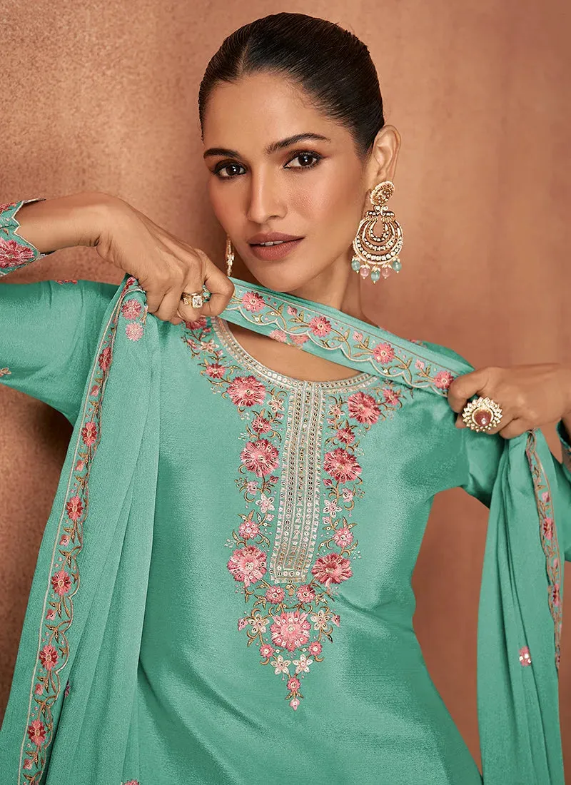 Outstanding Designer Embroidered Party Wear Sharara Suit