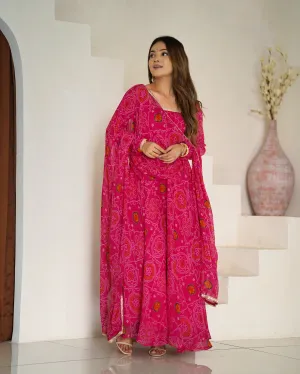 Pink Chiffon Bandhej Printed Anarkali Salwar Suit