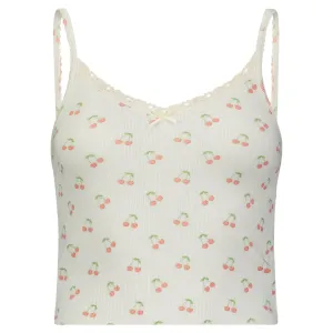 Polkadot CHERRY Print LIZ CROP CAMISOLE w Cluny Lace