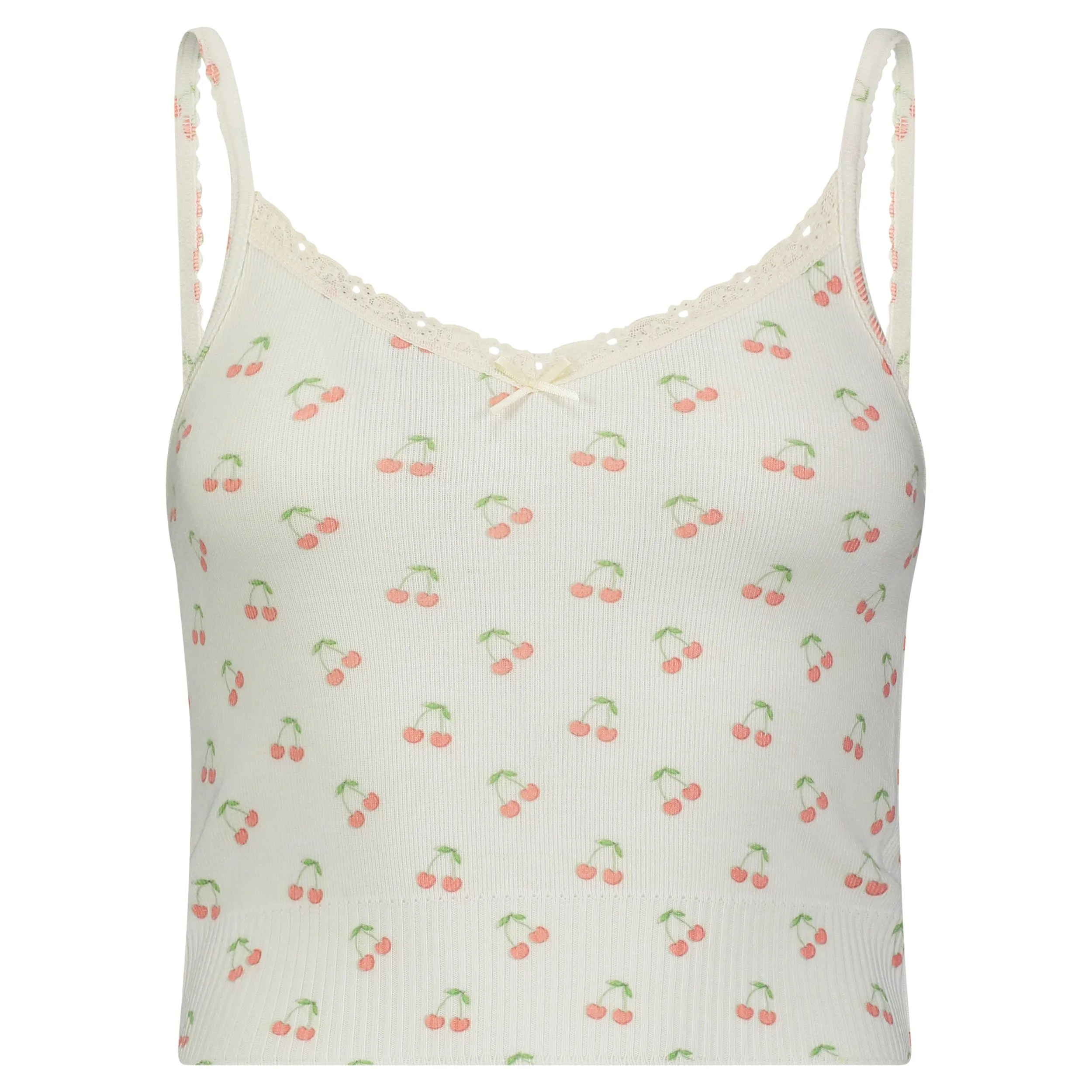 Polkadot CHERRY Print LIZ CROP CAMISOLE w Cluny Lace