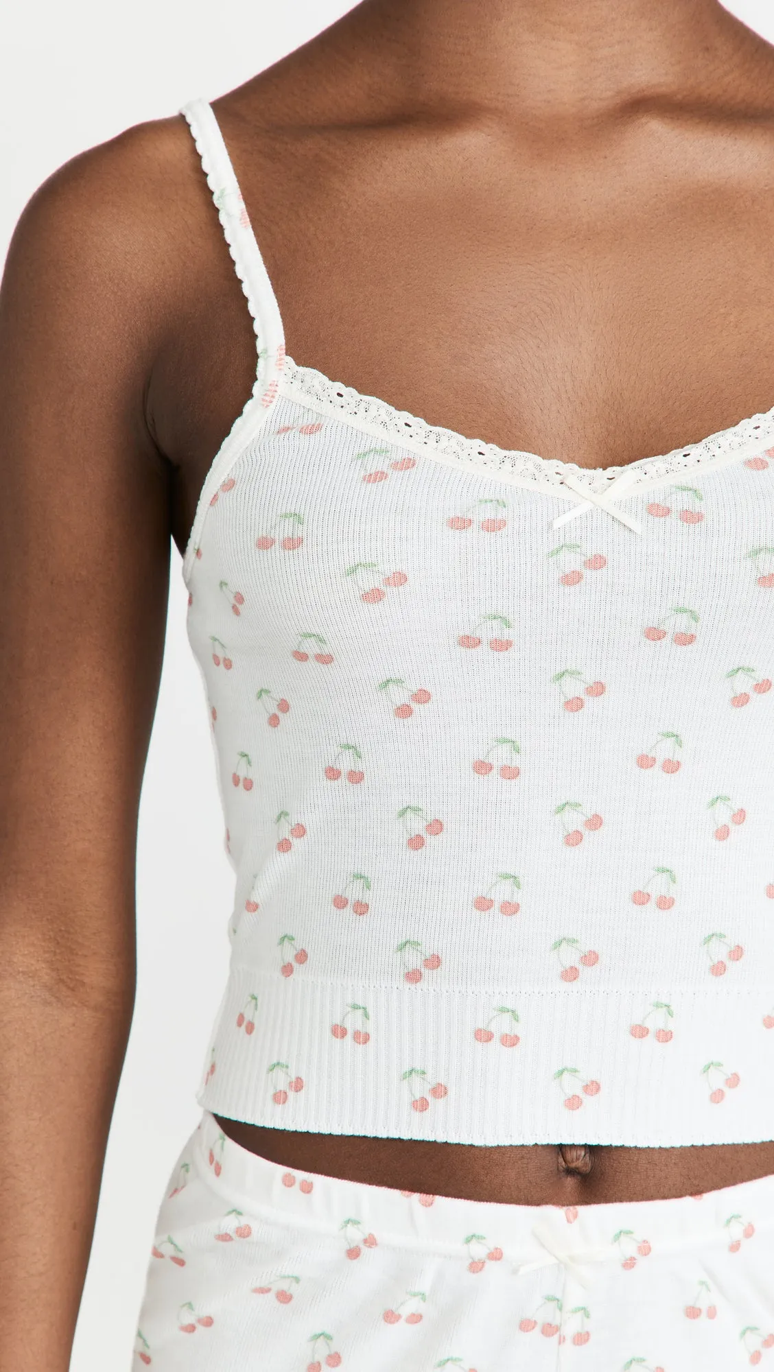 Polkadot CHERRY Print LIZ CROP CAMISOLE w Cluny Lace