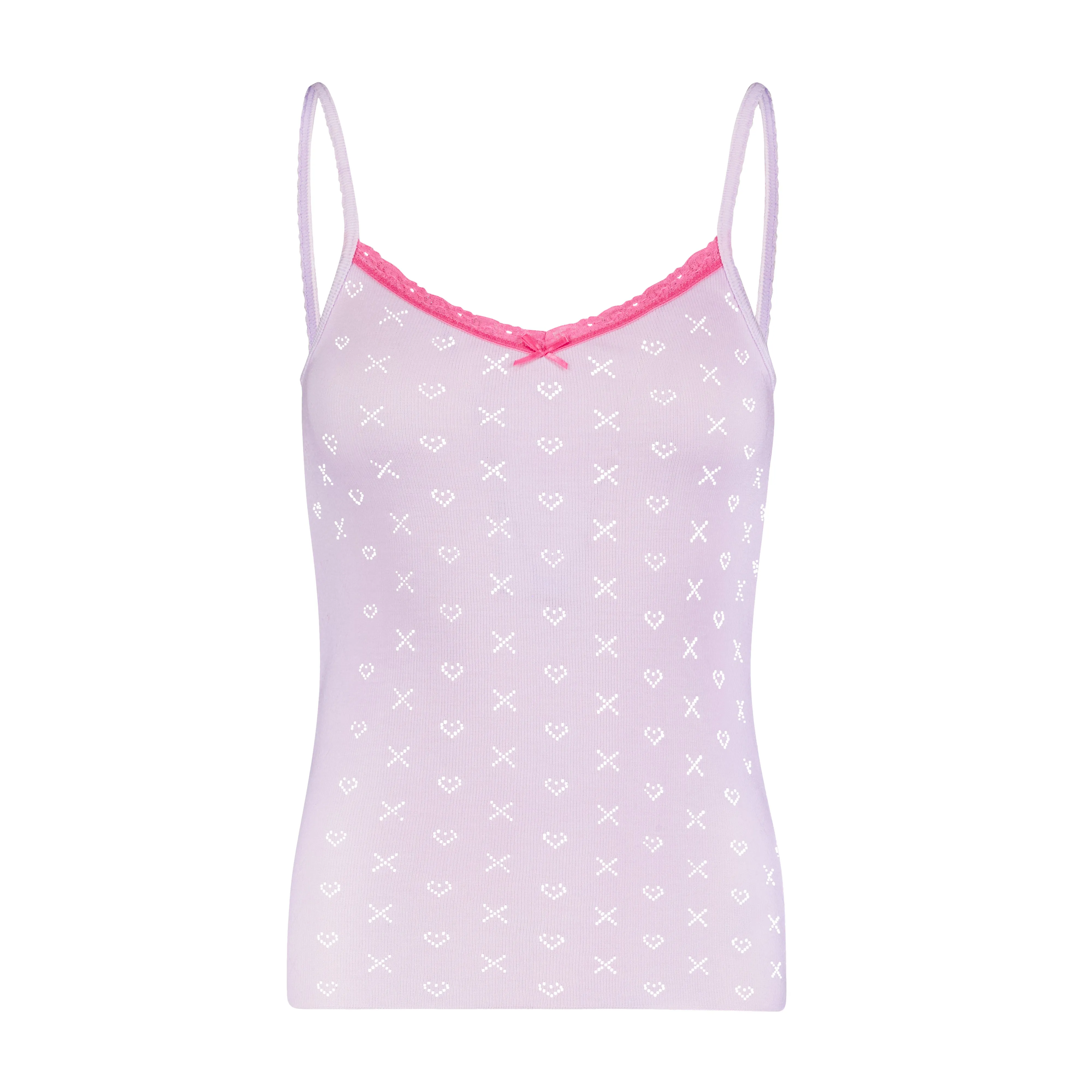 Polkadot LILAC Hearts-X Pointelle PATTI CAMISOLE w Pink Lace