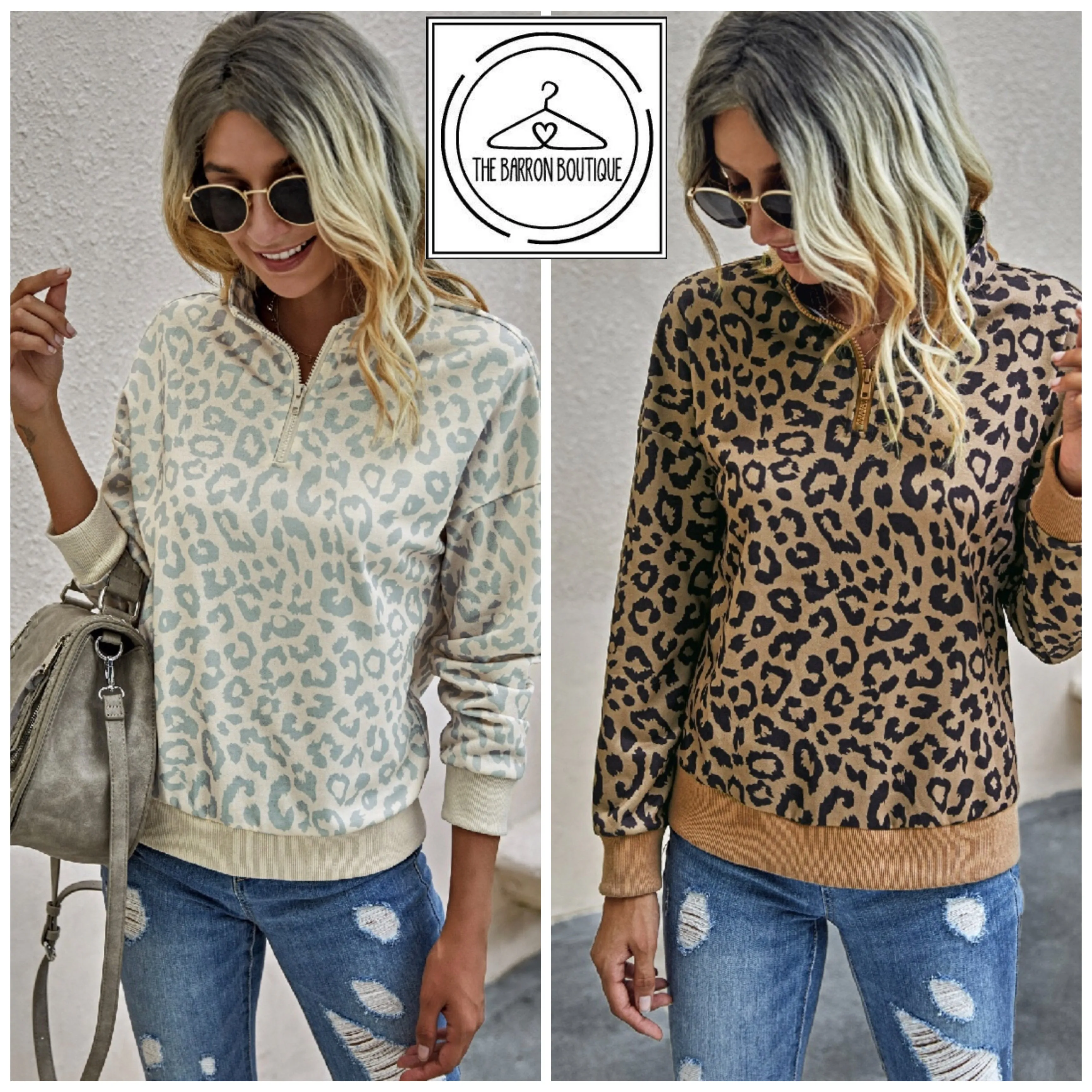 Quarter Zip Leopard Pullover