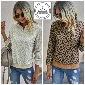 Quarter Zip Leopard Pullover