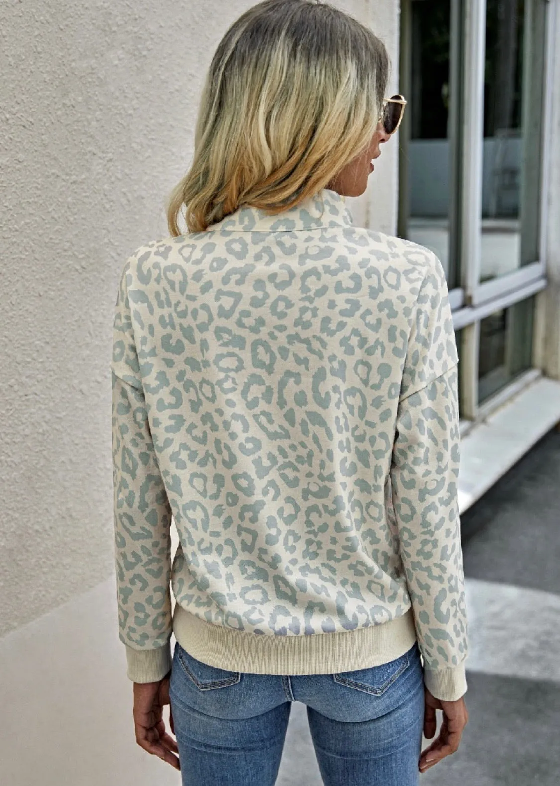 Quarter Zip Leopard Pullover