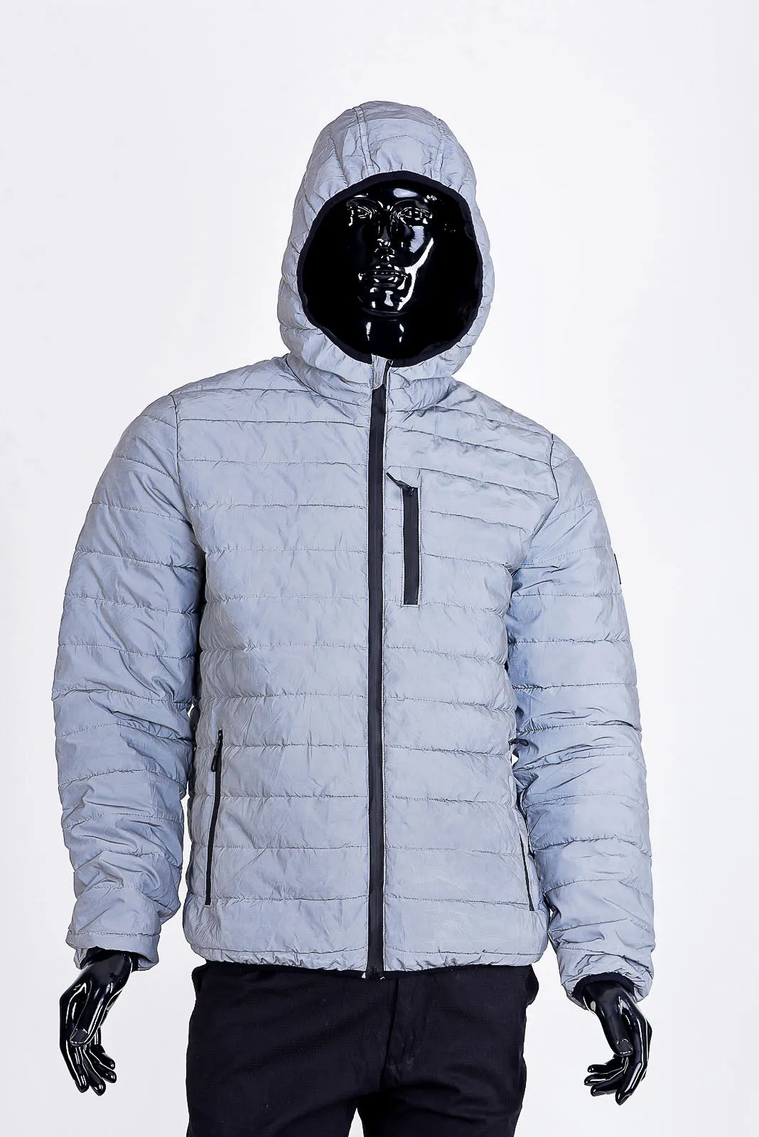 quilt zip-up hooded jacket