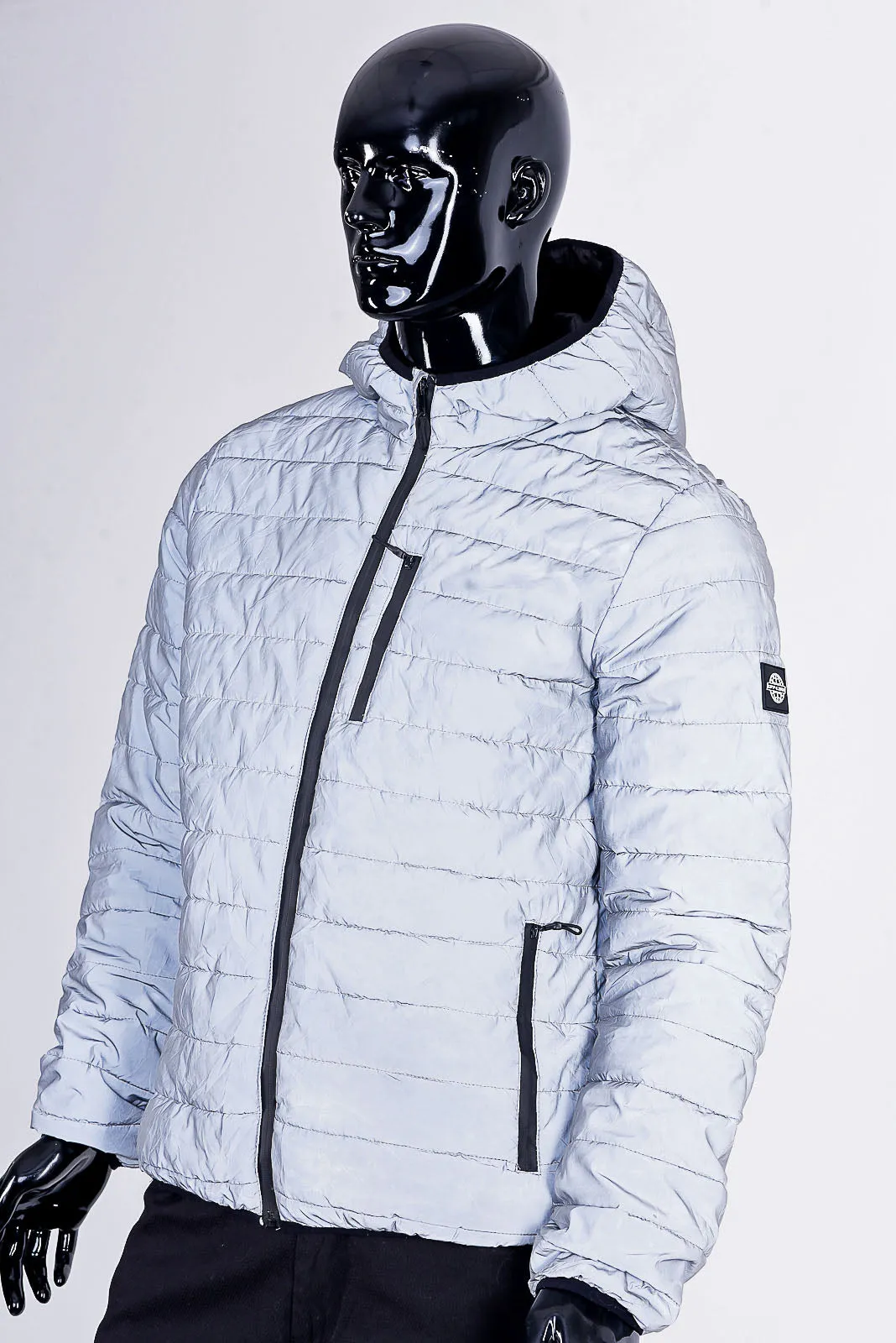 quilt zip-up hooded jacket
