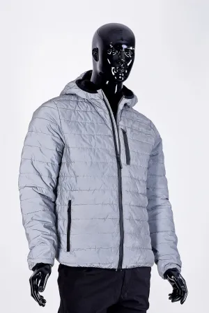 quilt zip-up hooded jacket