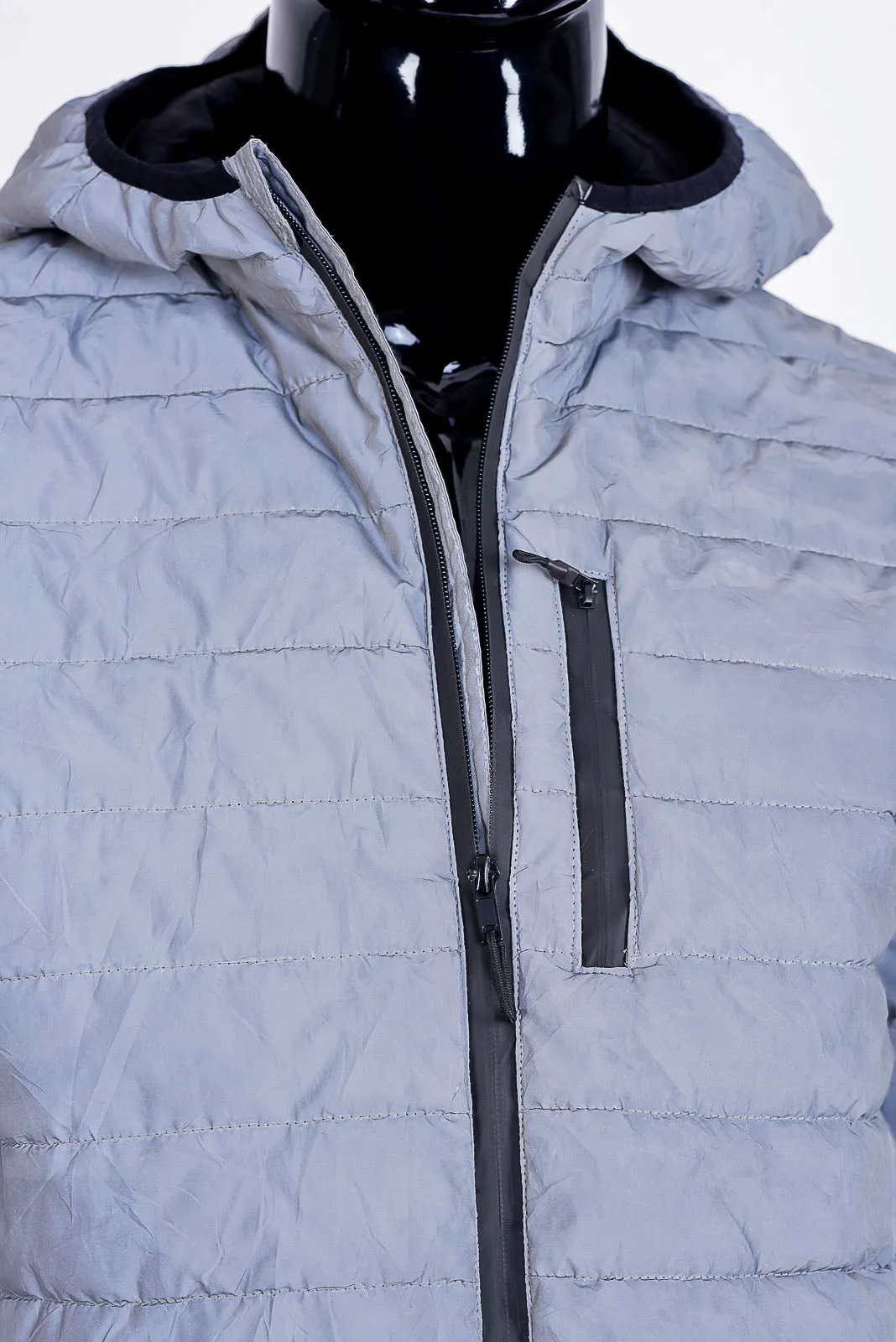 quilt zip-up hooded jacket