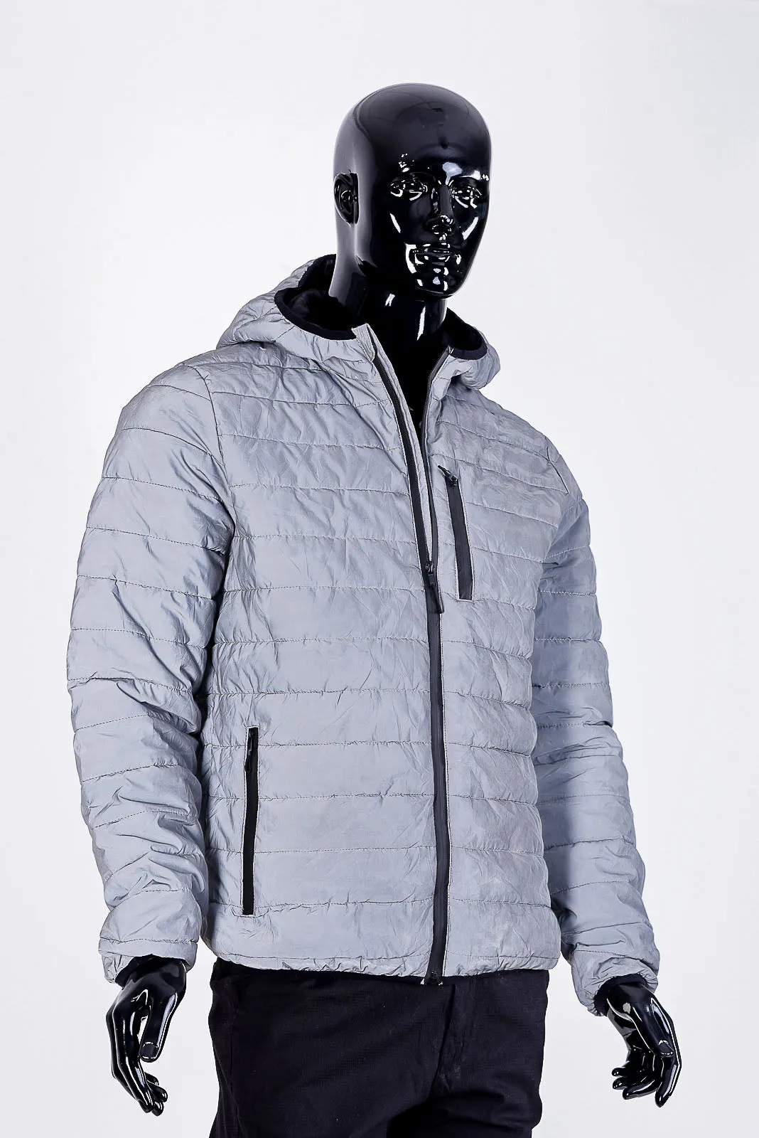 quilt zip-up hooded jacket