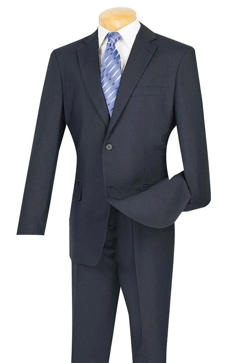 "Apollo King Mens 2-Button Navy Wool-Feel Suit: Modern Fit"