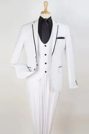 "Elevate Your Prom or Wedding: Apollo King's Sophisticated White Vested Tuxedo in a Flattering Slim Fit"