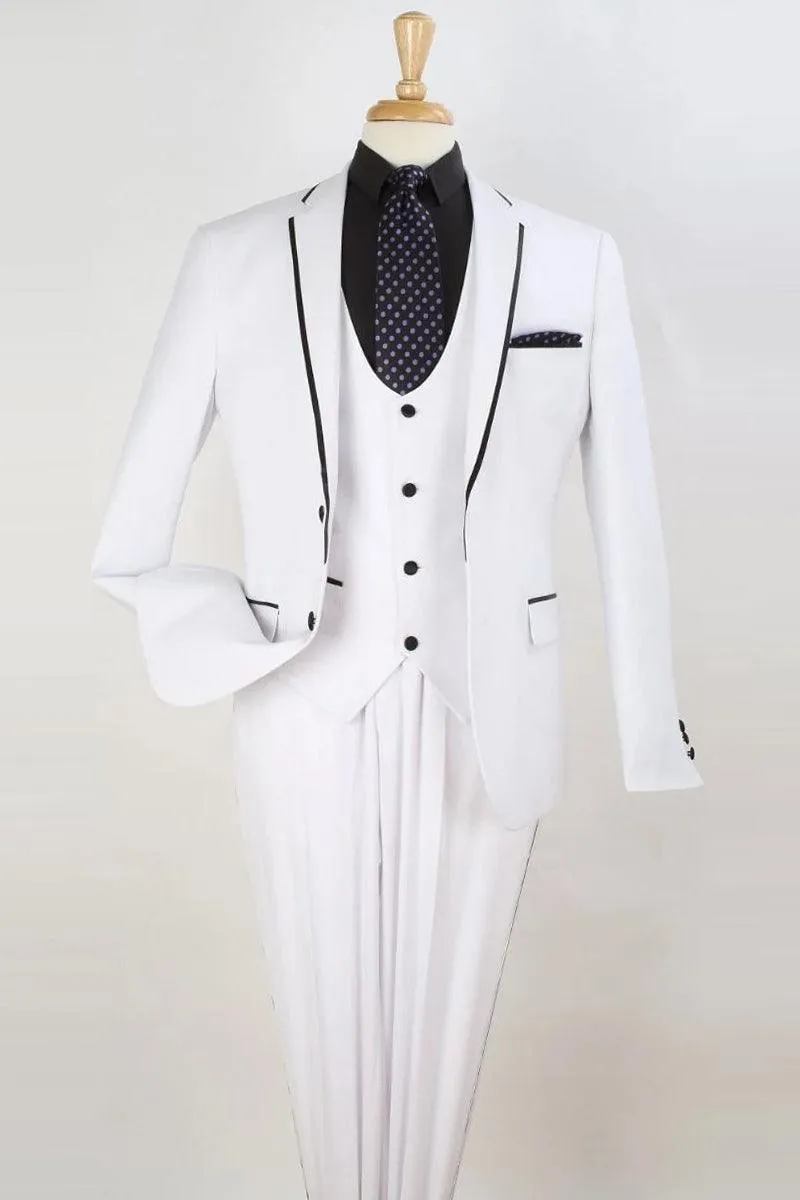 "Elevate Your Prom or Wedding: Apollo King's Sophisticated White Vested Tuxedo in a Flattering Slim Fit"