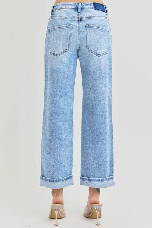 RISEN Ankle Wide Leg Cuffed Jeans