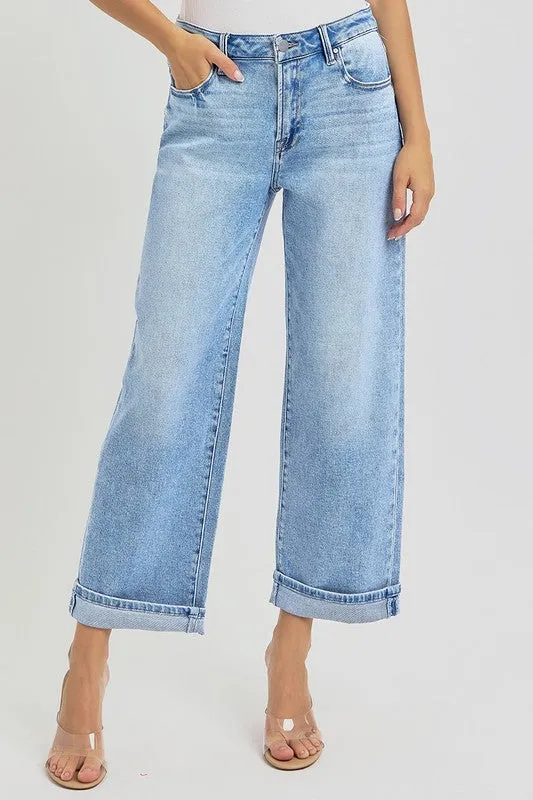 RISEN Ankle Wide Leg Cuffed Jeans