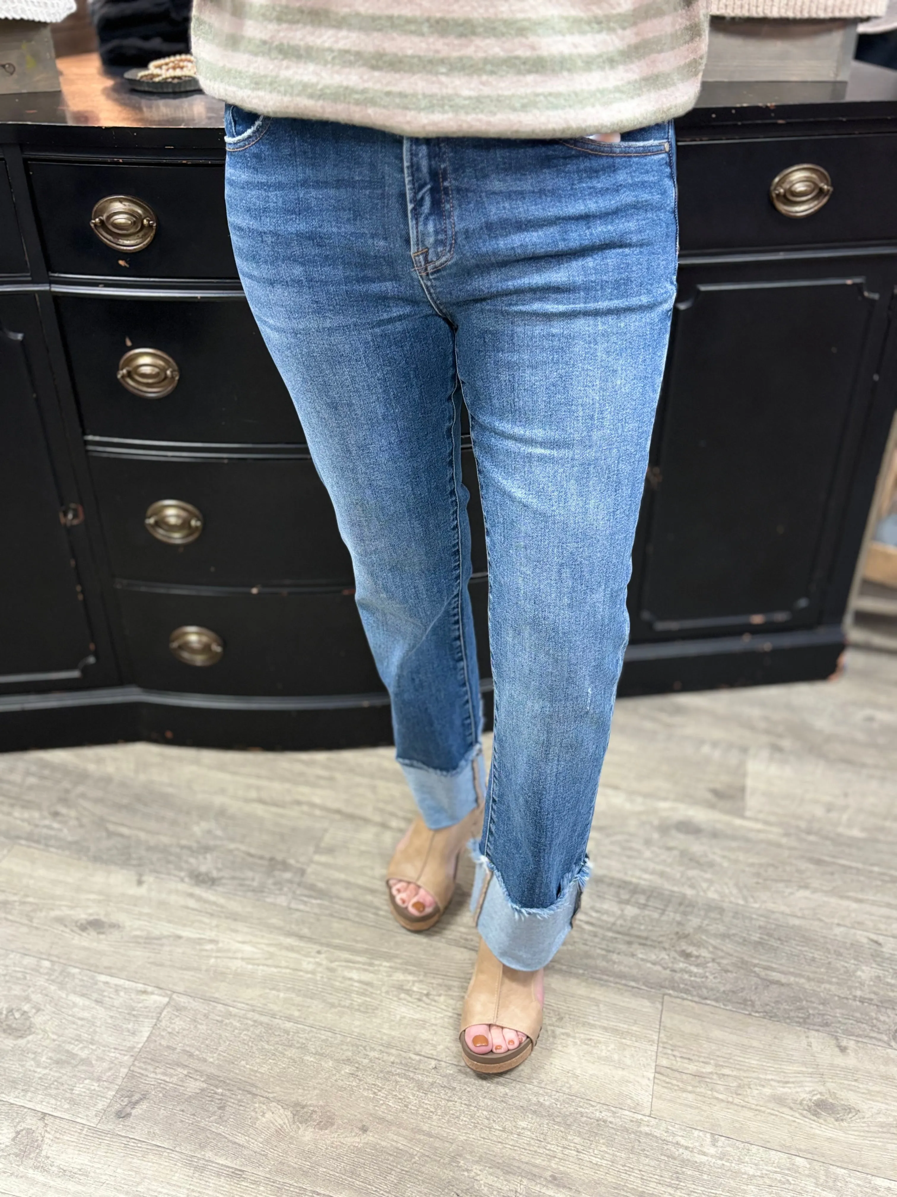 Risen High Rise Straight Cuffed Relaxed Jeans