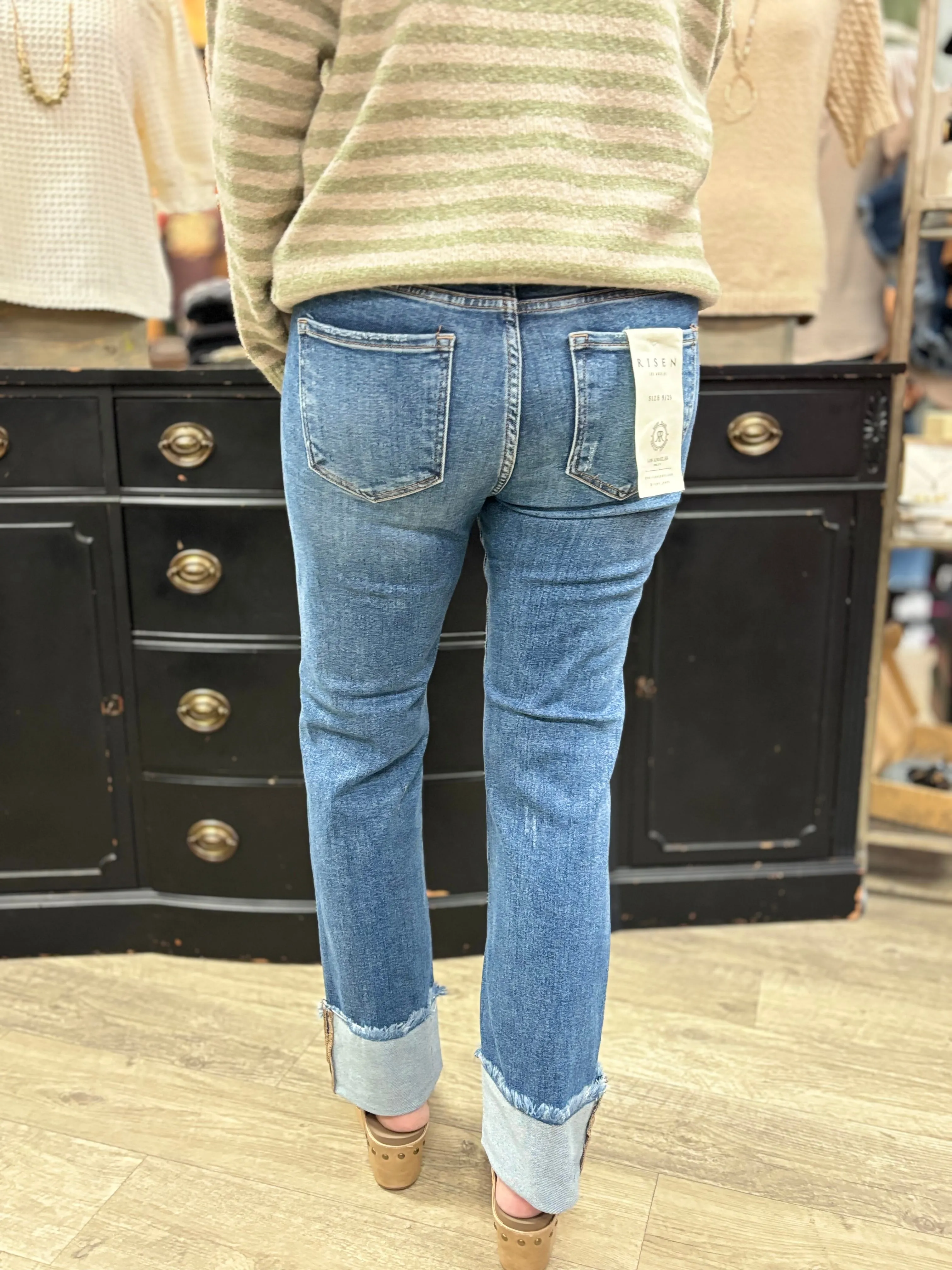 Risen High Rise Straight Cuffed Relaxed Jeans