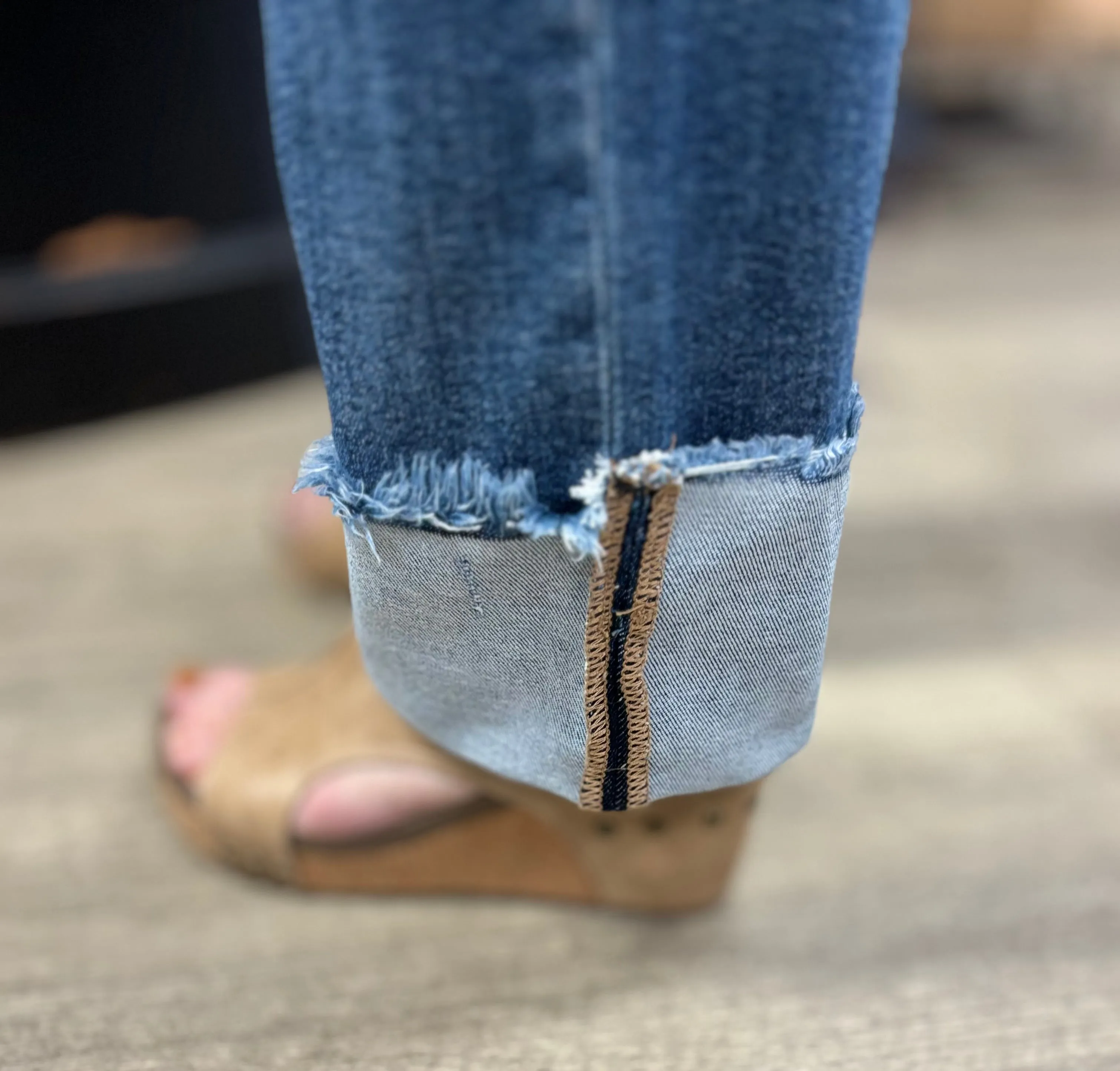 Risen High Rise Straight Cuffed Relaxed Jeans