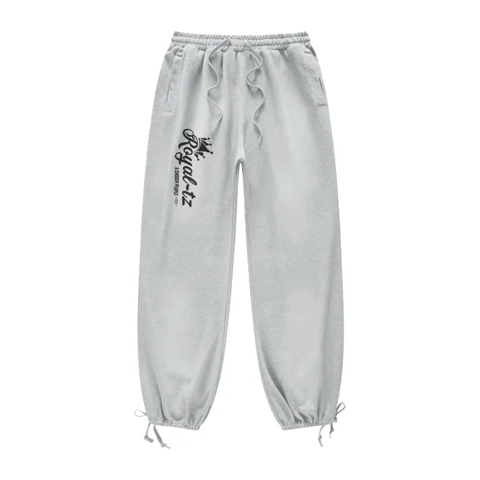 Royal-tz (Light Gray)Streetwear Heavyweight 445G Ombre Washed Drawstring Waist Fleece Joggers Universal Fit