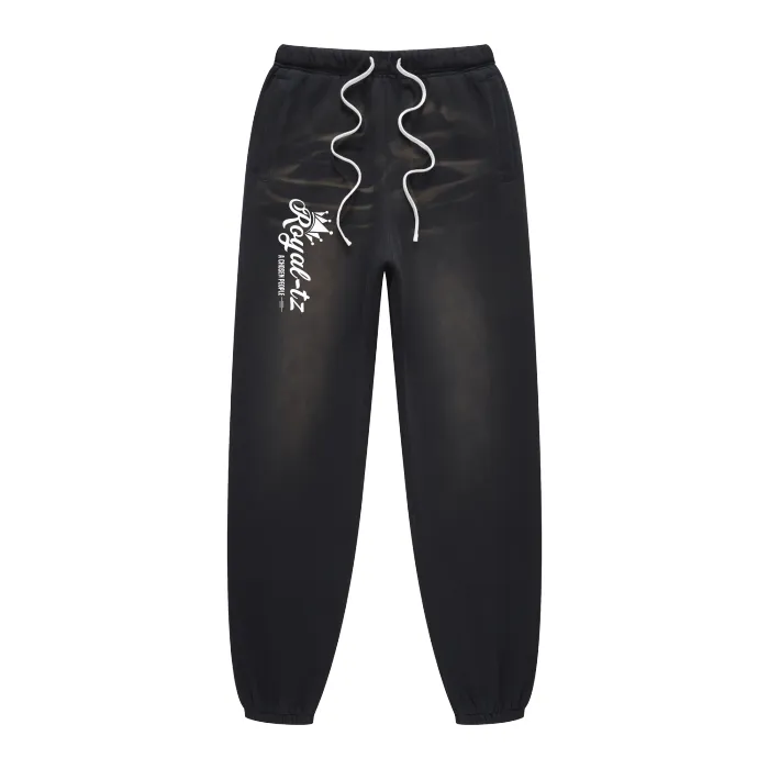 Royal-tz Men's (Black)Streetwear Monkey Washed Dyed Fleece Joggers