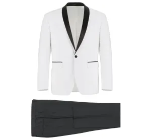 SH_201-16 White Men's Slim Fit 2-Piece Black Shawl Lapel Tuxedo