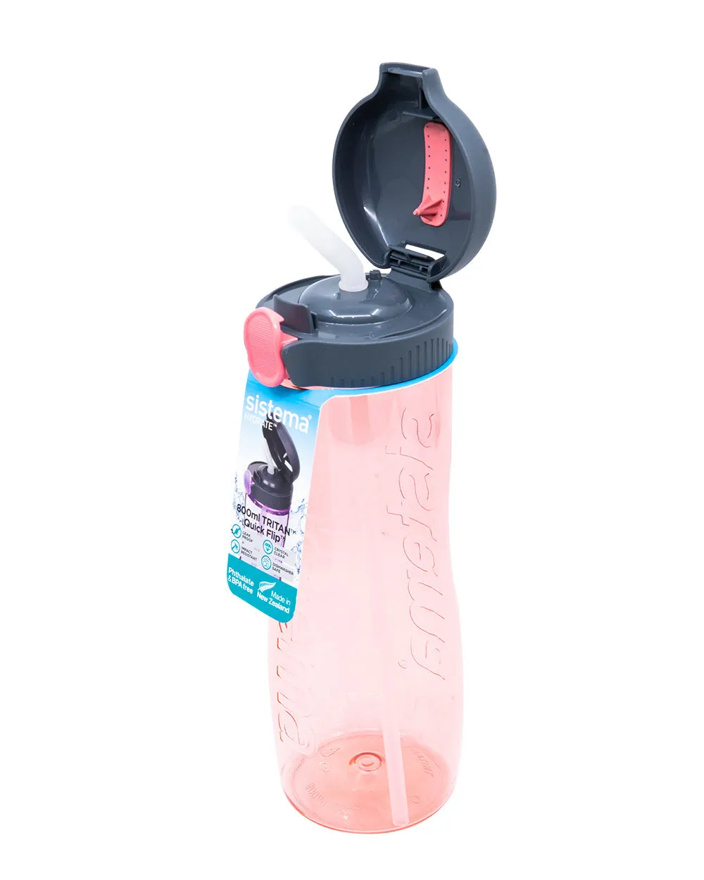Sistema 800 ml Pink Tritan Quick Flip Water Bottle