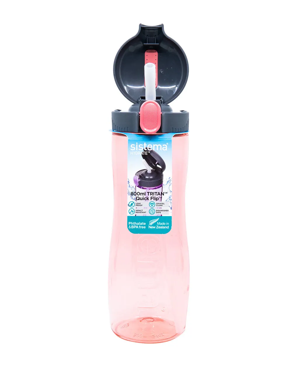 Sistema 800 ml Pink Tritan Quick Flip Water Bottle