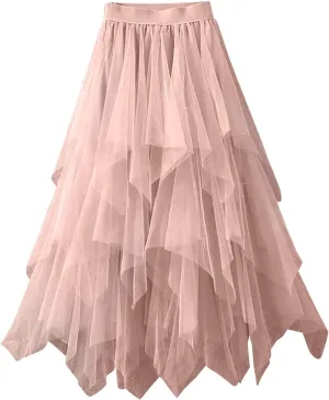 Skirts for Women Double-Layered Mesh Midi Skirt High Waisted Skirts A Line Flowy Skirts