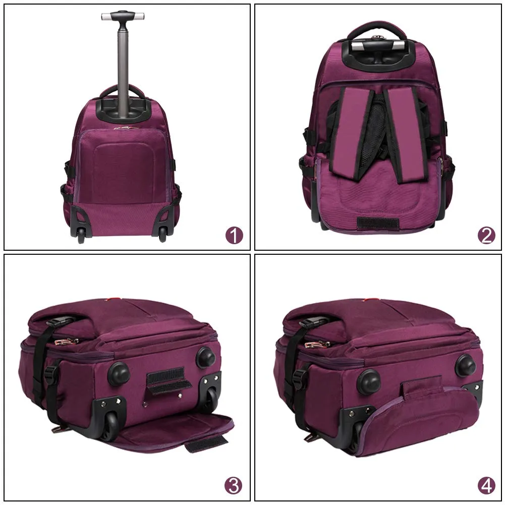 SKYMOVE 19 inches Waterproof Wheeled Rolling Backpack for Adults and School Students Laptop Books Travel Backpack Bag, Purple