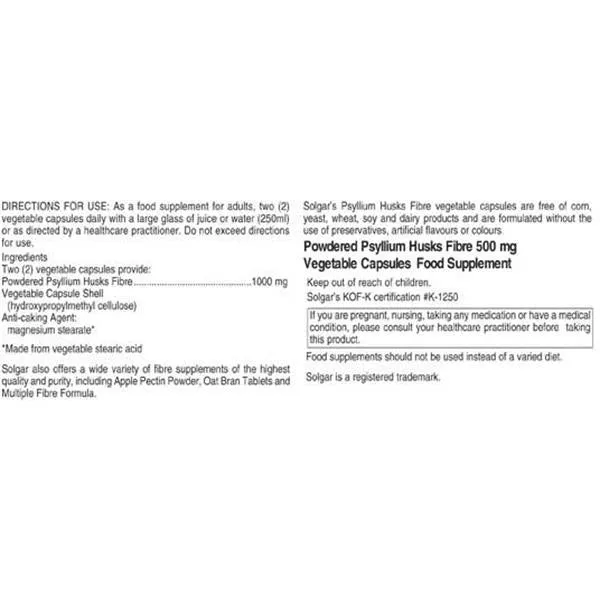 Solgar Psyllium Husks Fibre 500mg