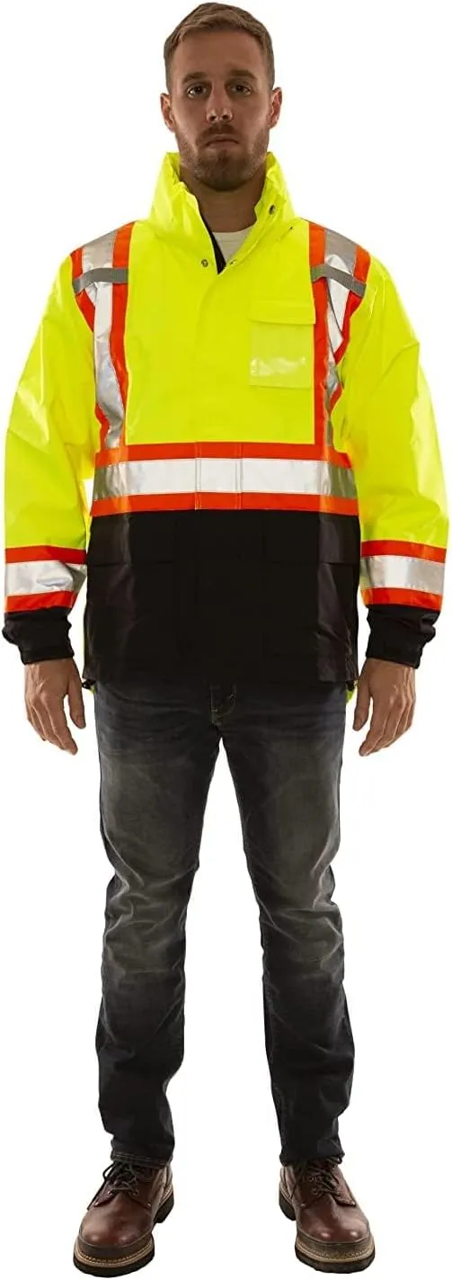 Stay Safe and Visible: 4XL High-Visibility Jacket with Detachable Hood for All Seasons