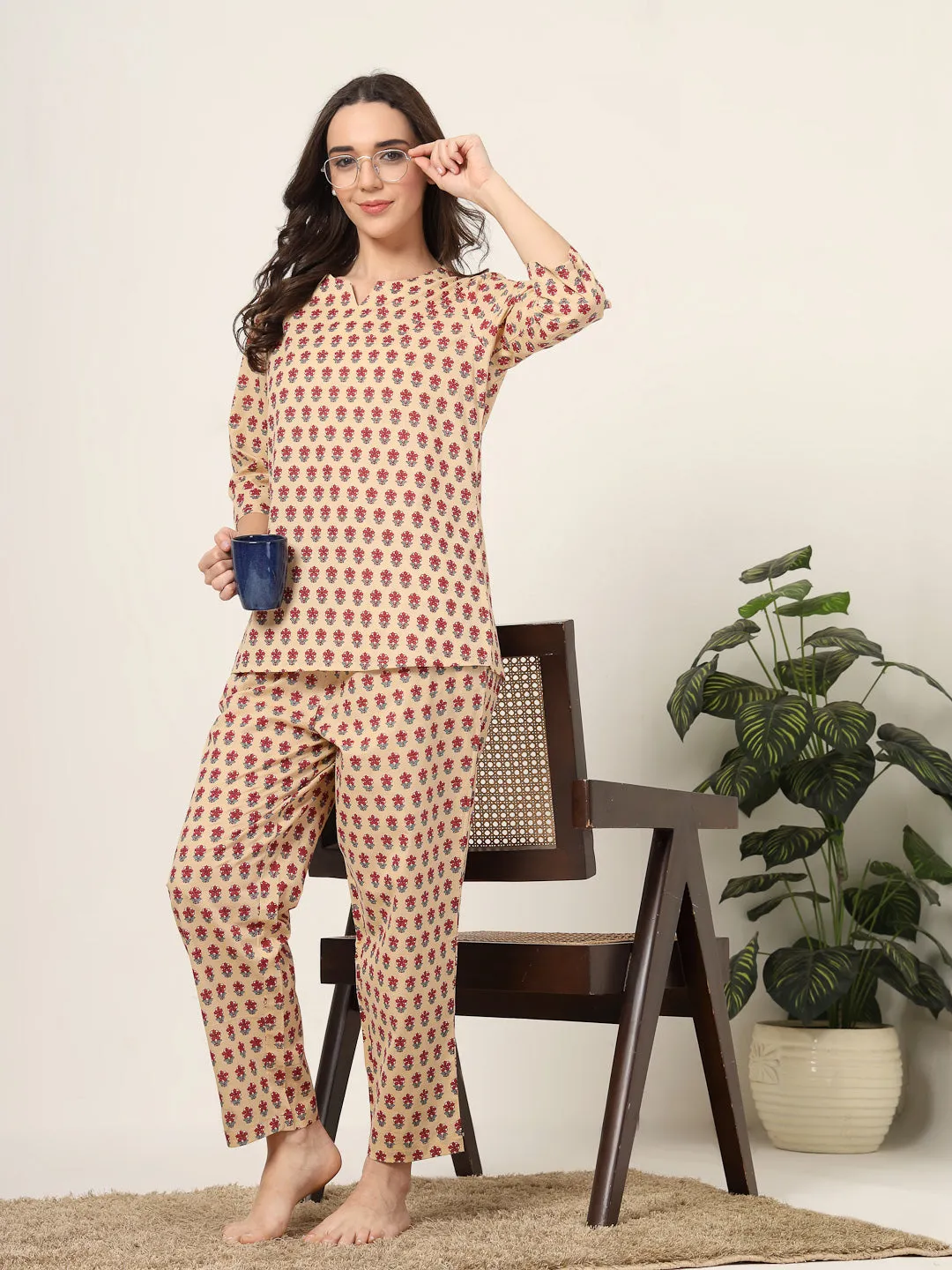 Style Quotient Women white and red printed night suit