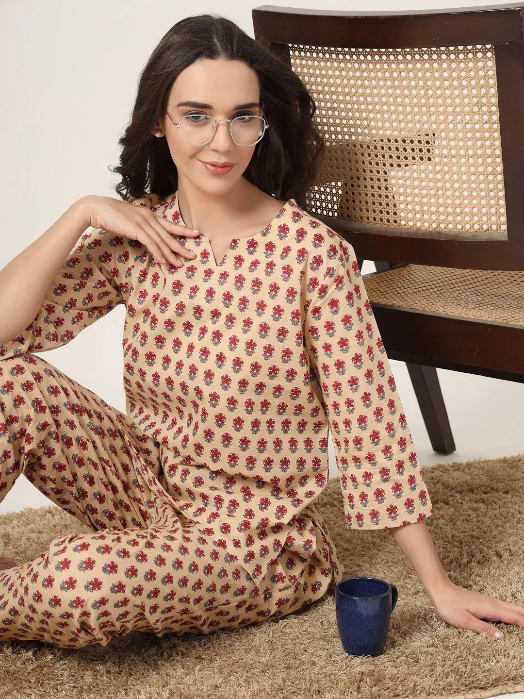 Style Quotient Women white and red printed night suit