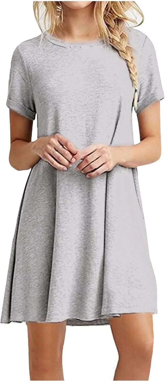 Summer Dresses for Women 2025 Casual Loose Fit Short Sleeve Crew Neck Mini Dresses A-Line Flowy T-Shirts Dresses