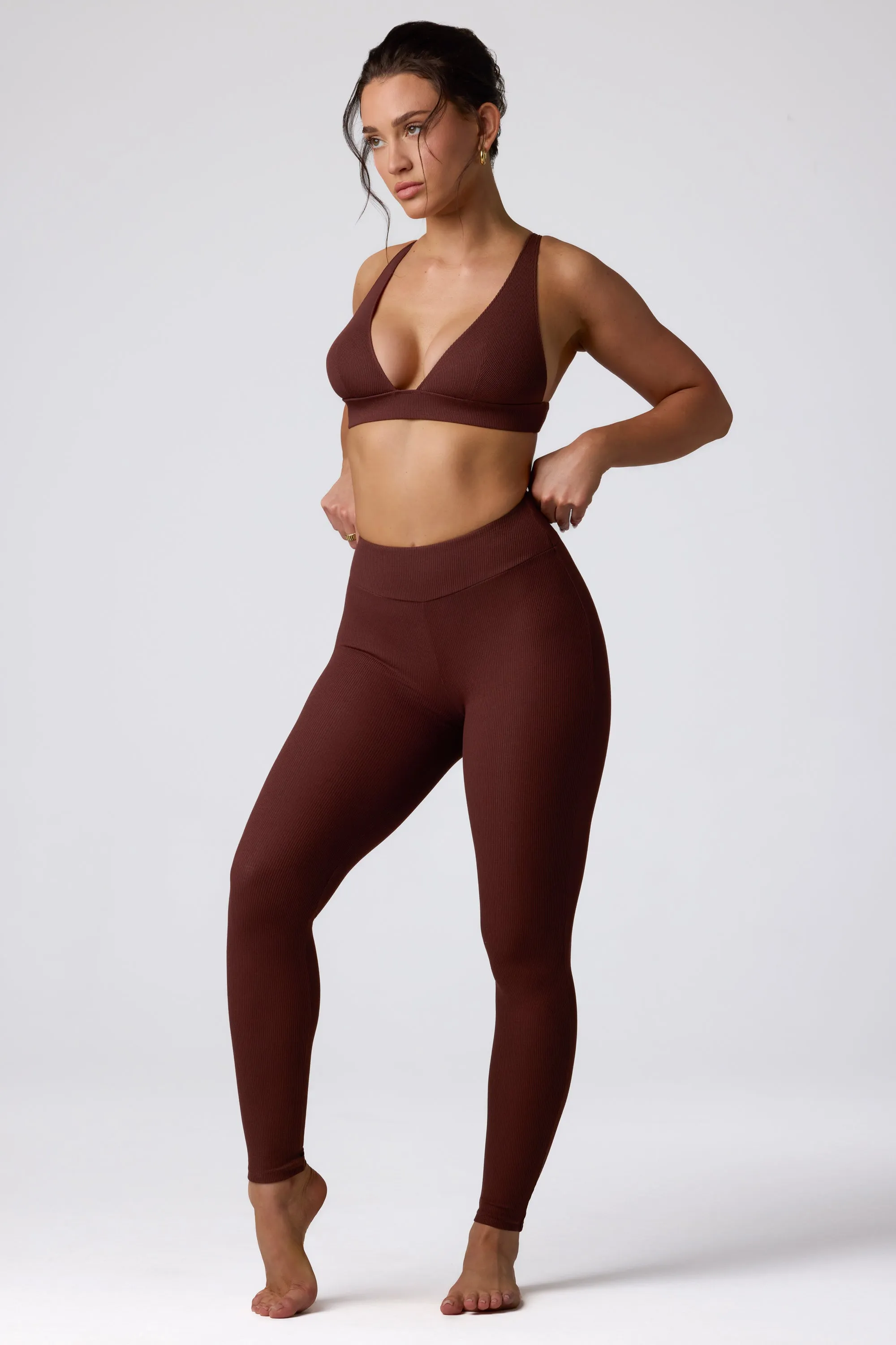 Tall Ribbed Modal High Waist Leggings in Espresso