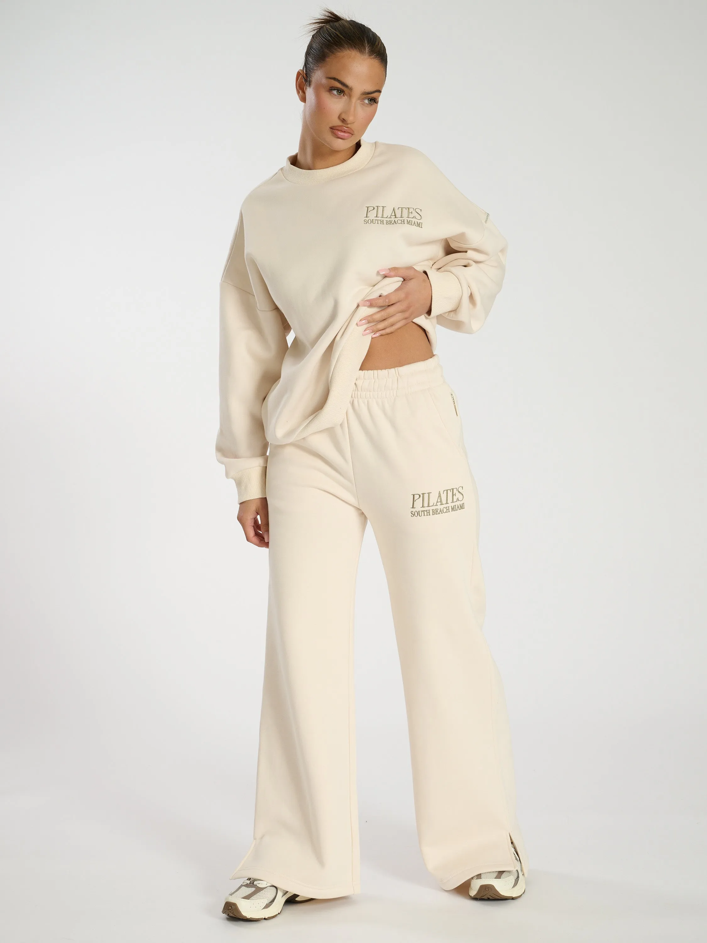 The 'Off Duty' Wide Leg Joggers In Vanilla