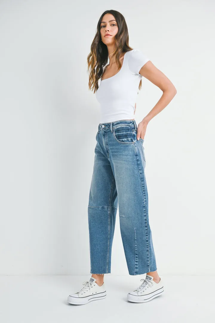 The Seamed Barrel Jean - Medium Denim
