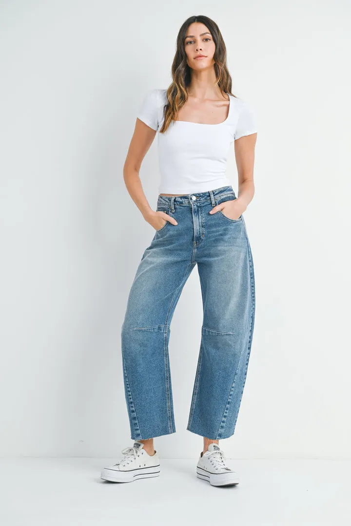 The Seamed Barrel Jean - Medium Denim