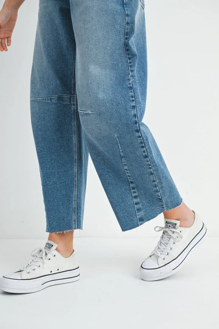 The Seamed Barrel Jean - Medium Denim