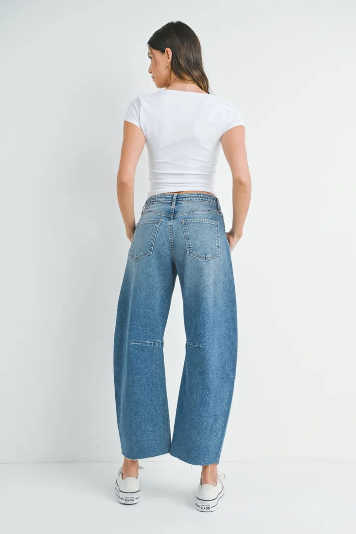 The Seamed Barrel Jean - Medium Denim