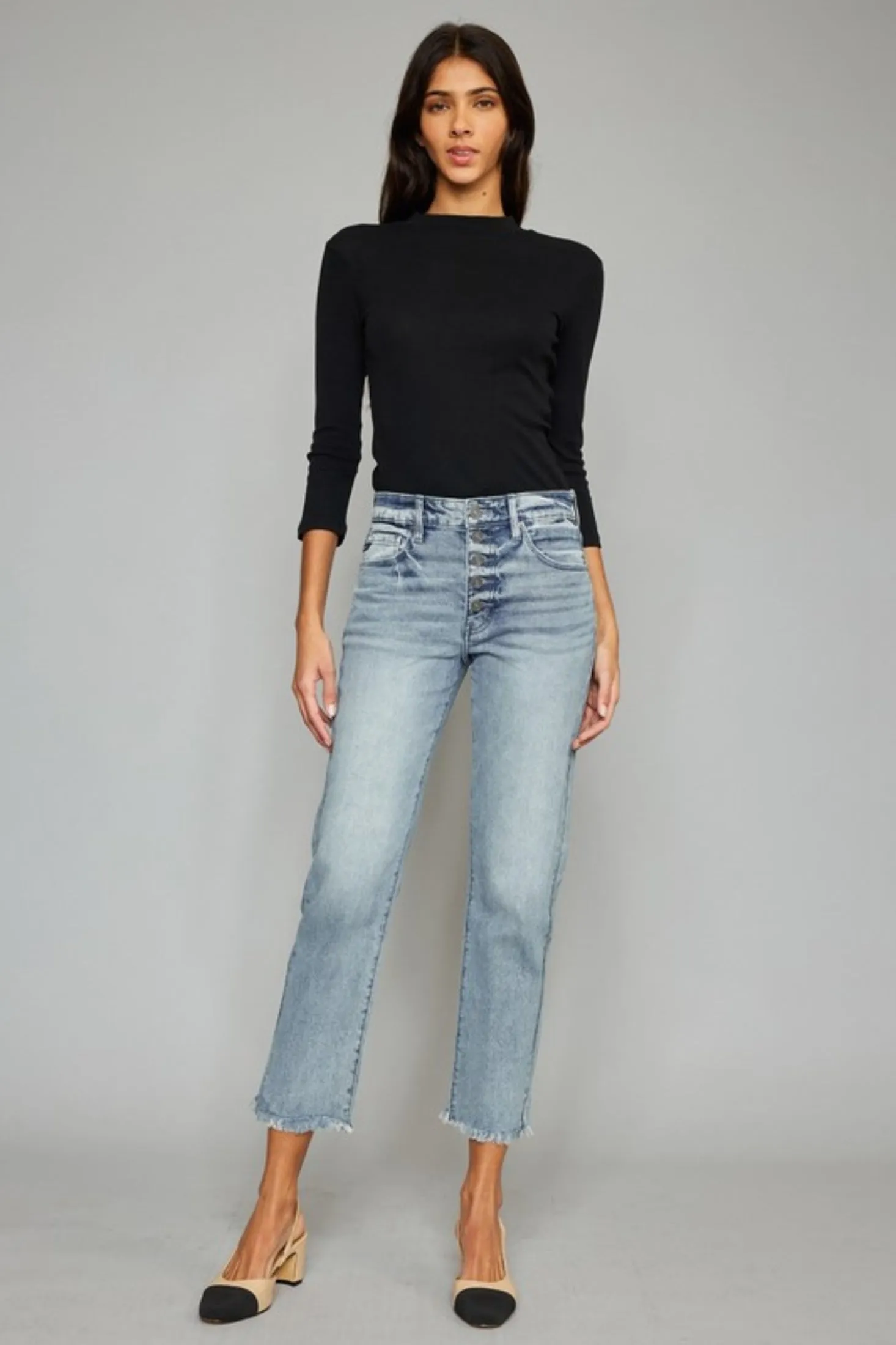 Trendy High Rise Straight Leg Jean