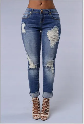 Trendy Ripped High Waist Blue Jeans